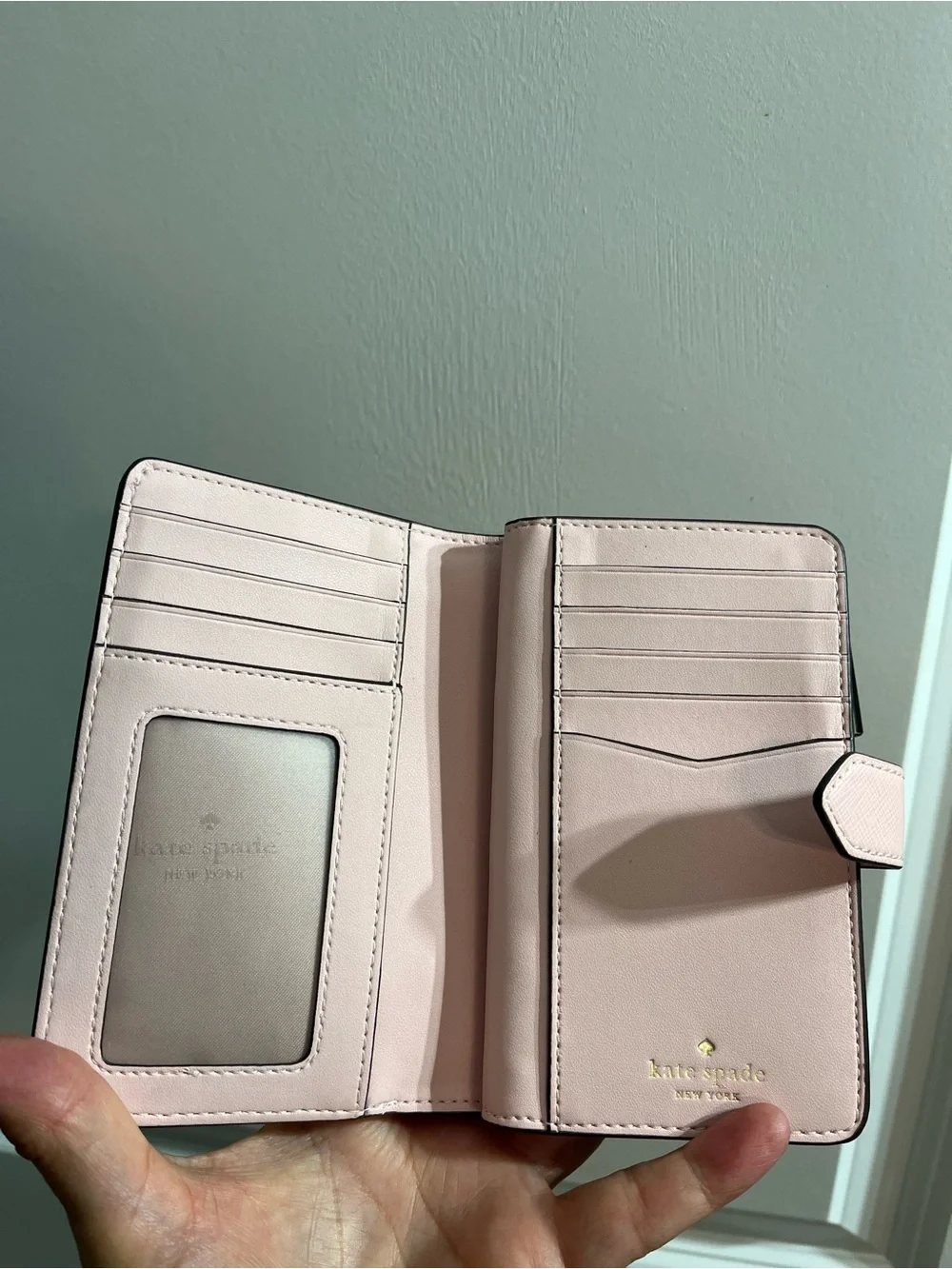 kate spade light pink Saffiano zip wallet